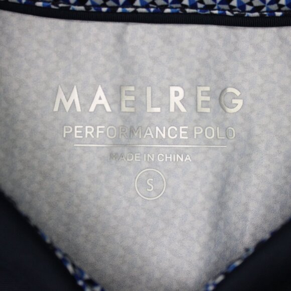 Maelreg Performance Polo Shirt Mens Small Blue Geometric Stretch S/S Pullover - Picture 7 of 13